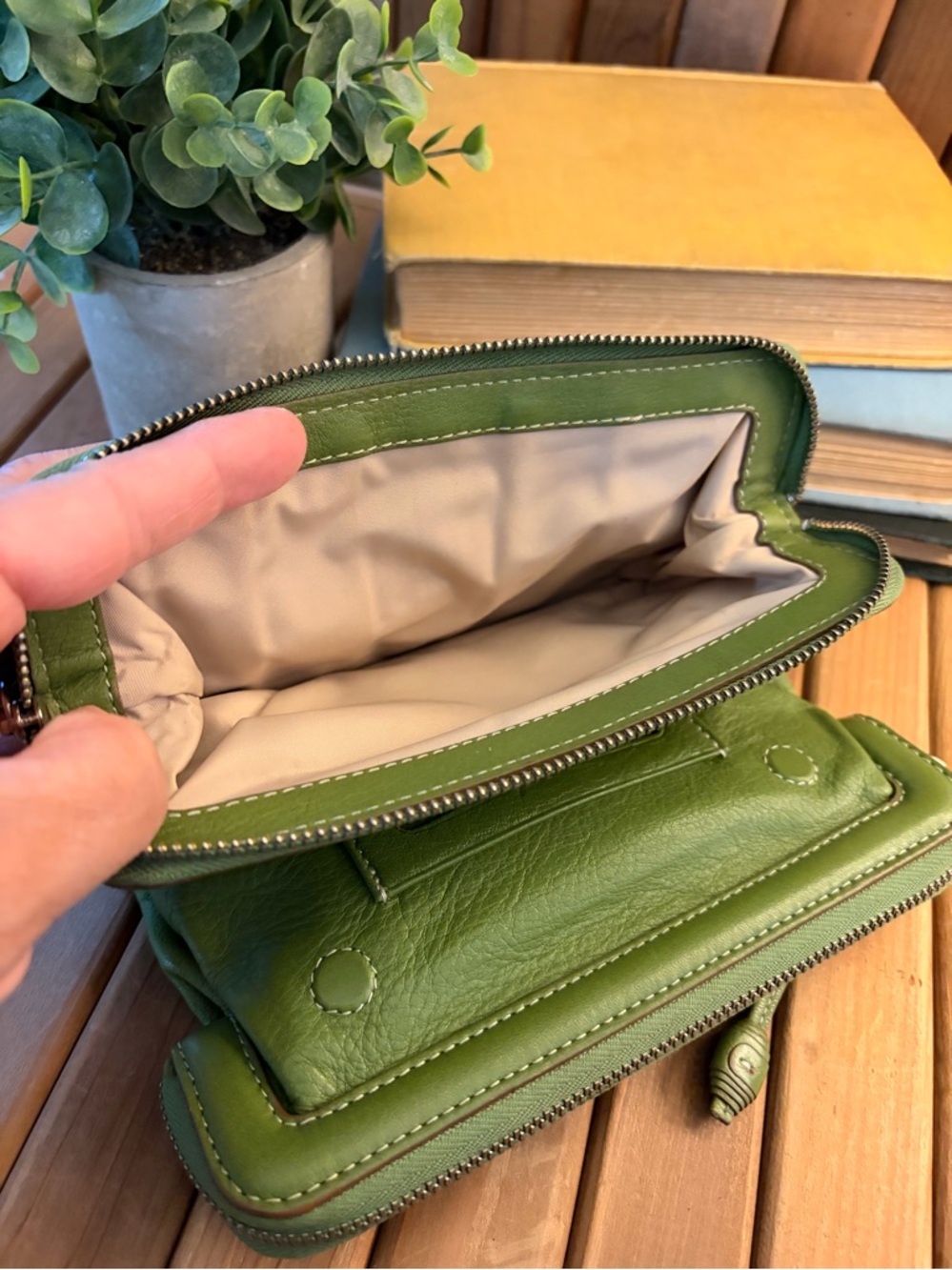 Cole Haan Soft Pebbled Leather Wallet Clutch in Olive Green, Pouch - Picture 7 of 11